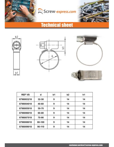 1 x Hose clamp Stainless Steel W5 Diameter 100...