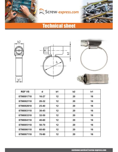 1 x Hose clamp Stainless Steel W5 Diameter 100...
