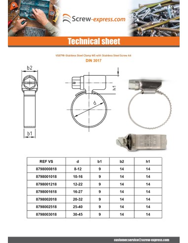 1 x Hose clamp Stainless Steel W5 Diameter 160...