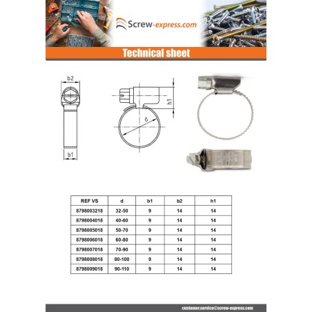 1 x Hose clamp Stainless Steel W5 Diameter 160 to 180 bandwidth 12