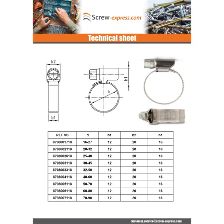 1 x Hose clamp Stainless Steel W5 Diameter 160 to 180 bandwidth 12