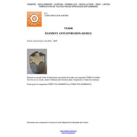 1 x ELEMENT ANTI-INTRUSION T40 Zinc Plated