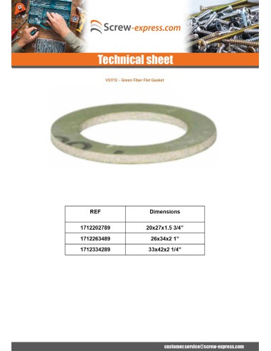 1 x Green fiber flat gasket 26X34X2 1"