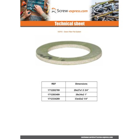 1 x Green fiber flat gasket 26X34X2 1"