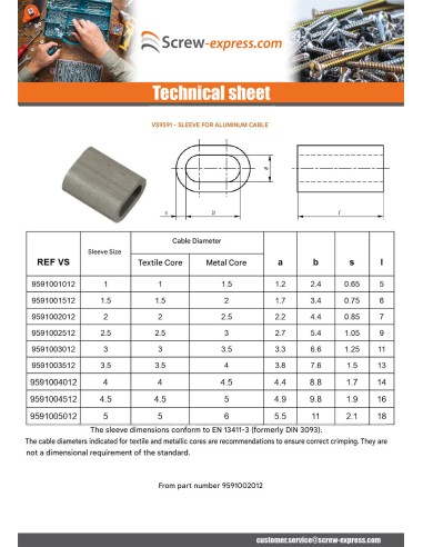 1 x Crimp sleeve Aluminium for cable textile...