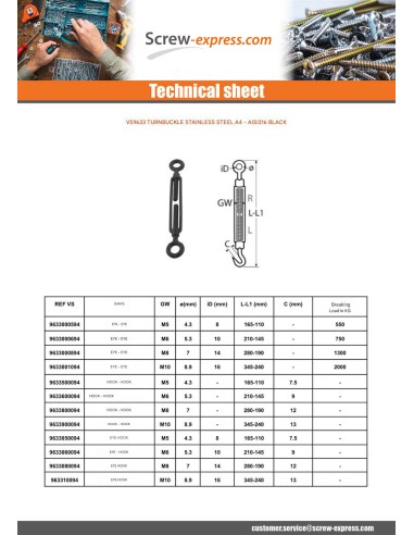 1 x Hook And Eye Turnbuckle M5 Eye 8 Stainless...