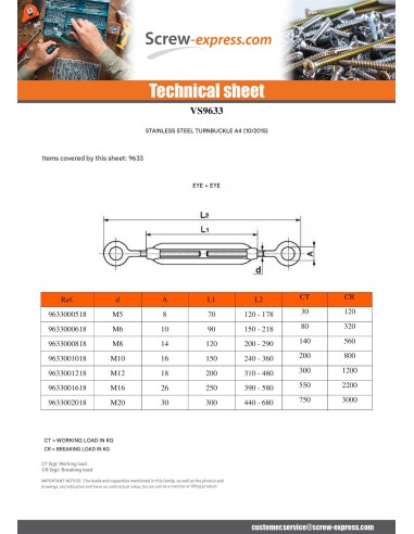 1 x Eye And Eye Turnbuckle M8X120 Eye 14...