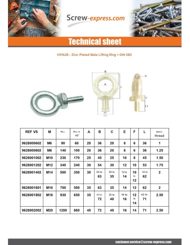 1 x Eye Nut MALE M45 Zinc Plated