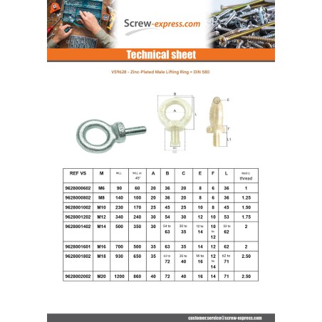 1 x Eye Nut MALE M45 Zinc Plated