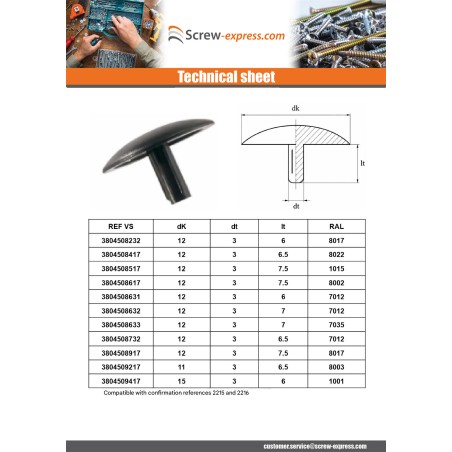 1 x Screw Head Cover Polyethylene Head Diameter: 15 Diameter Of Thread 3 Length Of Thread 6 Ral9010/Pure White