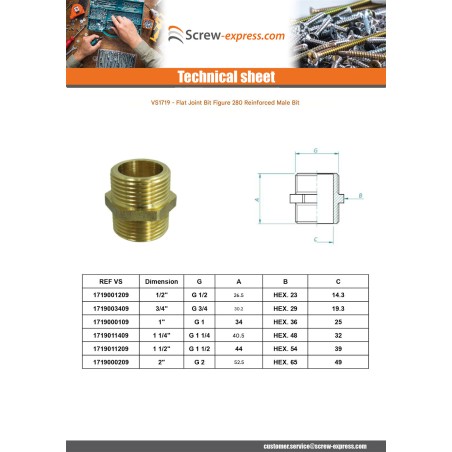 1 x Nipple flat joint figure 280 Male / Male reinforced 2" Brass
