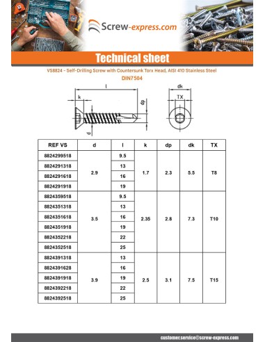 1 x Self Drilling Countersunk Head 5.5X32 T25...