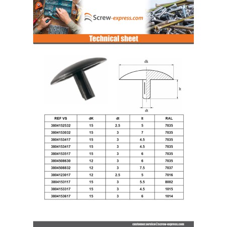 1 x Screw Head Cover Polyethylene Head Diameter: 12 Diameter Of Thread 3 Length Of Thread 7 Ral9010/Pure White