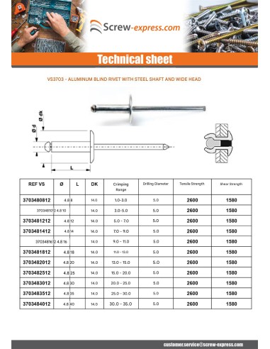 1 x Blind rivets Aluminium Stahlgewinde 4.8X40...