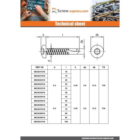1 x Self Drilling Pan Head 5.5X16 T25 Stainless Steel Aisi 410