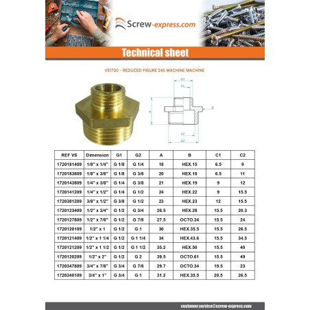 1 x Nipple reduced figure 245 Male / Male 3/4" X 7/8" Brass