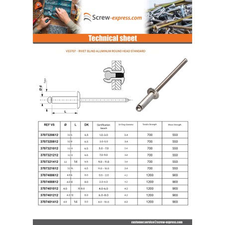 1 x Rivet alu 3.2X8 Standard round head