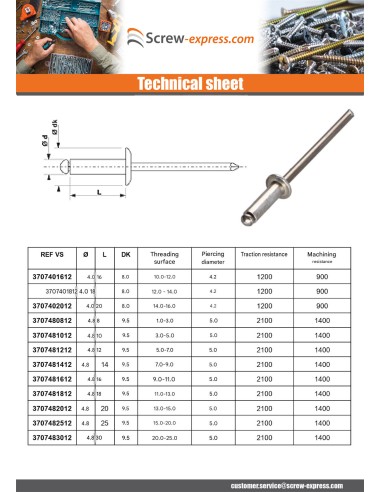 1 x Rivet alu 3.2X8 Standard round head