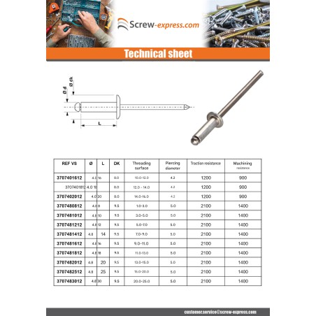 1 x Rivet alu 3.2X8 Standard round head