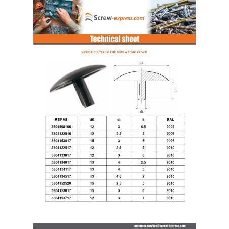 1 x Screw Head Cover Polyethylene Head Diameter: 15 Diameter Of Thread 3 Length Of Thread 6 Ral1001/Beige