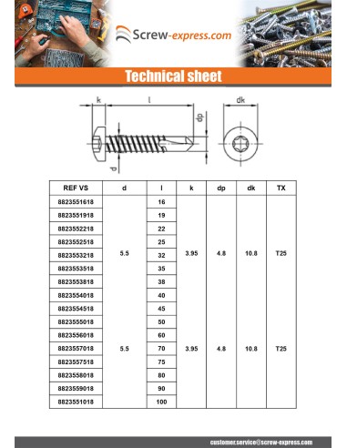 1 x Self Drilling Pan Head 5.5X75 T25 Stainless...