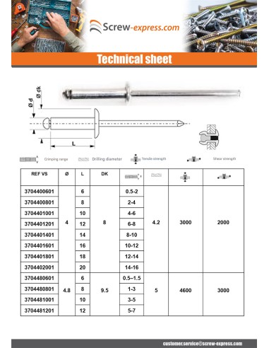 1 x Rivet Steel/ steel ZING 3.2X16 Thickness Of...