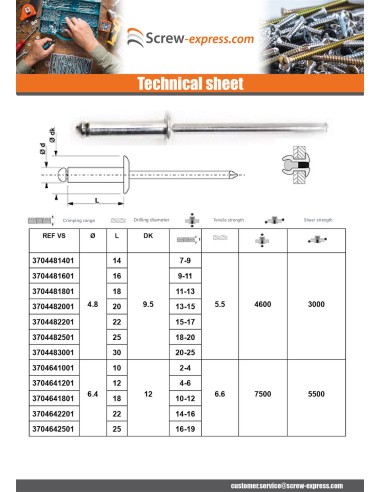 1 x Rivet Steel/ steel ZING 3.2X16 Thickness Of...