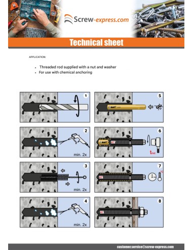1 x Threaded Rod Anchor CHEMICAL M8X110 Zinc...