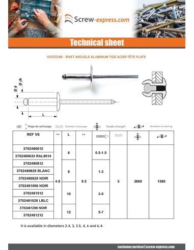 1 x Blind rivets Aluminium Stahlgewinde 4.8X75...