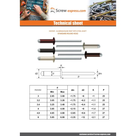 1 x Blind rivets Aluminium Stahlgewinde 3.2X10 Thickness Of Panel 5 to 7 Standard round head Ral8017/Chocolate Brown