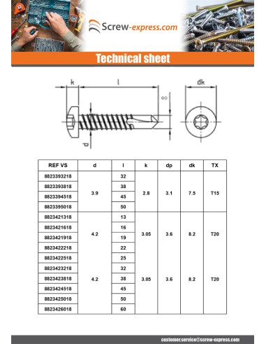 1 x Self Drilling Pan Head 4.8X32 T25 Stainless...