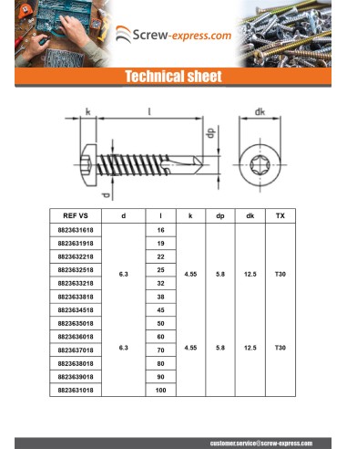 1 x Self Drilling Pan Head 4.8X32 T25 Stainless...