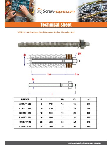 1 x Threaded Rod Anchor CHEMICAL M16X190...