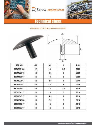 1 x Screw Head Cover Polyethylene Head...