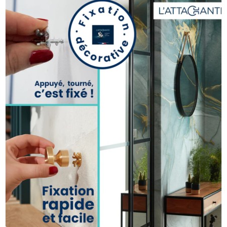 1 x Hook decorative Brass with fixing for plasterboard L'ATTACHANTE