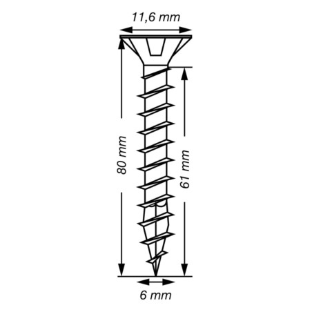 1 x Spax T-STAR MORE Countersunk Head T30 Stainless Steel A2 6X80 Full Thread