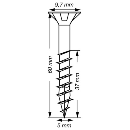 1 x Spax T-STAR MORE Countersunk Head T20 Stainless Steel A2 5X60 Thread Length: 37