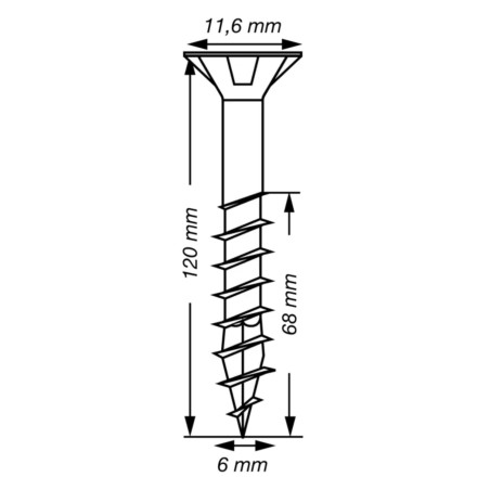 1 x Spax T-STAR MORE Countersunk Head T30 Stainless Steel A2 6X120 Thread Length: 68