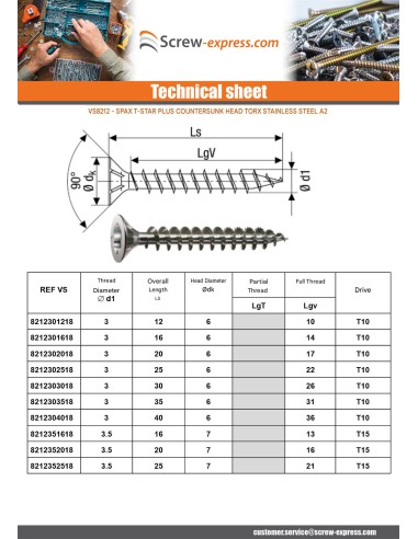 1 x Spax T-STAR MORE Countersunk Head T30...