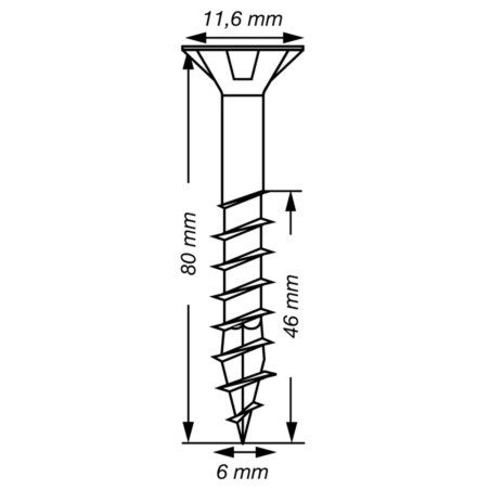 1 x Spax T-STAR MORE Countersunk Head T30 Stainless Steel A2 6X80 Thread Length: 46