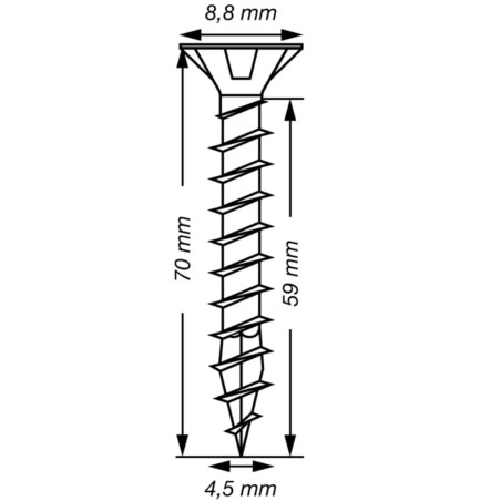1 x Spax T-STAR MORE Countersunk Head T20 Stainless Steel A2 4.5X70 Full Thread