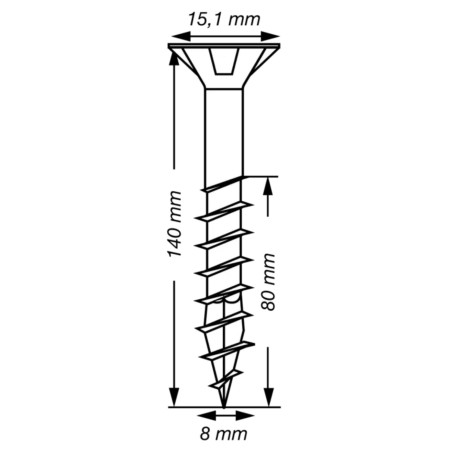 1 x Spax T-STAR MORE Countersunk Head T40 Stainless Steel A2 8X140 Thread Length: 80