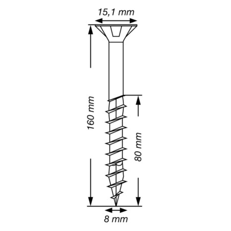 1 x Spax T-STAR MORE Countersunk Head T40 Stainless Steel A2 8X160 Thread Length: 80