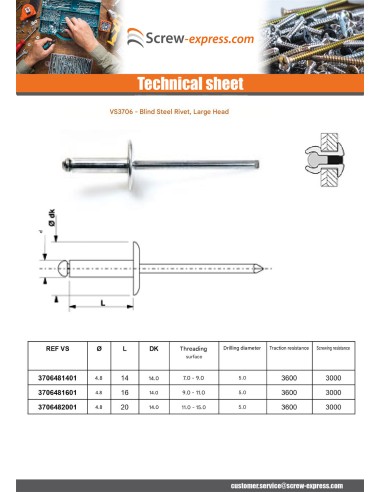 1 x Rivet Steel/ steel ZING 4.8X14 Thickness Of...