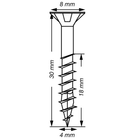 1 x Spax T-STAR MORE Countersunk Head T20 Stainless Steel A2 4X30 Thread Length: 18