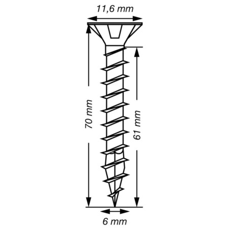 1 x Spax T-STAR MORE Countersunk Head T30 Stainless Steel A2 6X70 Full Thread
