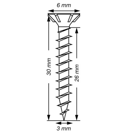 1 x Spax T-STAR MORE Countersunk Head T10 Stainless Steel A2 3x30 Full Thread micro screw