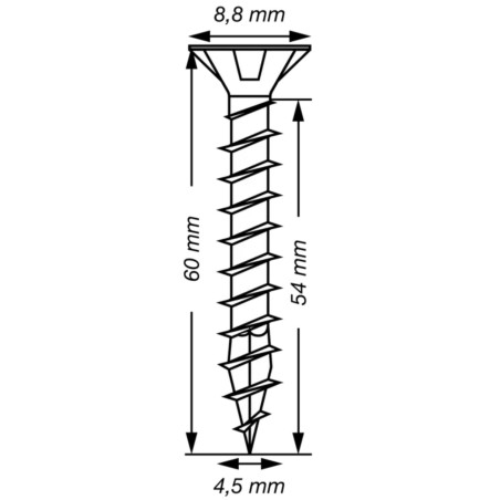1 x Spax T-STAR MORE Countersunk Head T20 Stainless Steel A2 4.5X60 Full Thread
