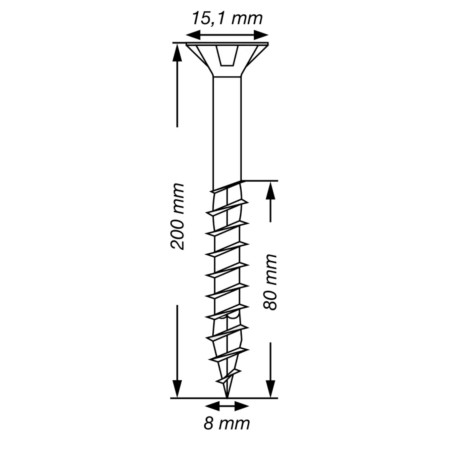 1 x Spax T-STAR MORE Countersunk Head T40 Stainless Steel A2 8X200 Thread Length: 80