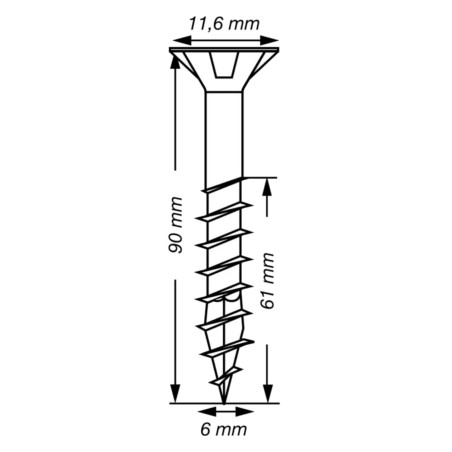 1 x Spax T-STAR MORE Countersunk Head T30 Stainless Steel A2 6X90 Thread Length: 61